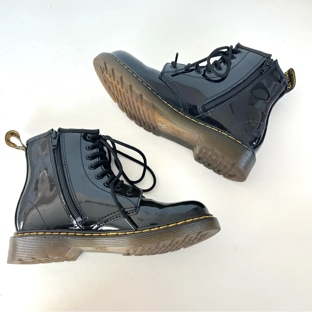 DR. MARTEN Junior 1460 Black Patent Leather Zipper Lace Up Ankle Boots 3 (girls)